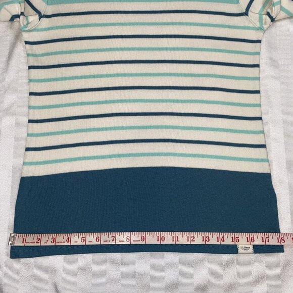 LL Bean Cotton Knit Sweater Sz S Women’s 3/4 Sleeve Boat Neck Stripes #501776 - Picture 5 of 11